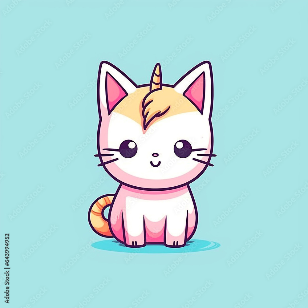 Cute cat with unicorn horn, kawaii caticorn Cute cat with unicorn horn, kawaii caticorn