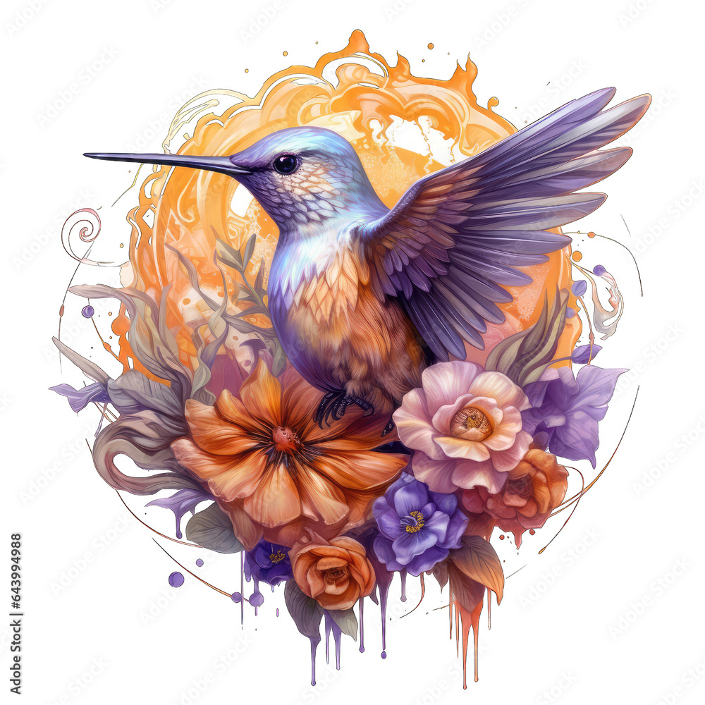 Enchanting Hummingbird Feeding on Nectar, Colorful Bird Wildlife