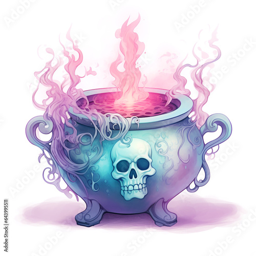 Watercolor cauldron with Halloween potion