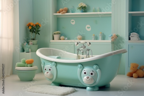 Baby bathroom interior decorate cute theme for baby. Generative AI