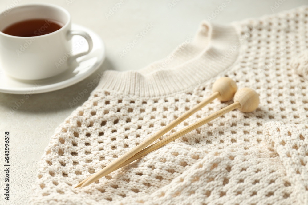 Knitting, concept of cozy home hobby in cold season Knitting, concept of cozy home hobby in cold season