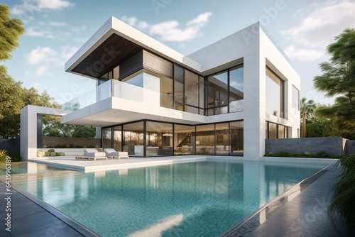 Luxurious modern home with a lavish swimming pool. Generative AI