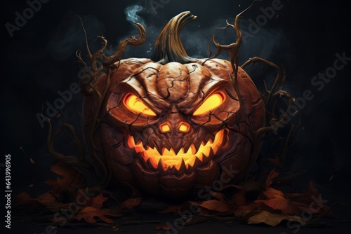 Portrait of a evil Halloween pumpkin Jack-o-lantern.