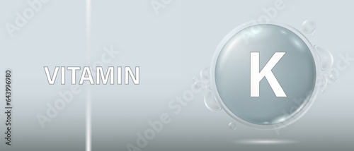 Vitamin K in bubble concept. Vitamins complex banner for advertising, health, medical science. Beauty treatment skin care design.