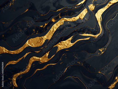 Black, Gold and Grey Liquid Marble. Fluid Black and Golden Marble Background Texture with Gold Viens.