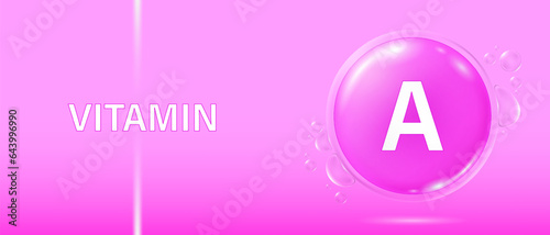 Vitamin A in bubble concept. Vitamins complex banner for advertising, health, medical science. Beauty treatment skin care design.