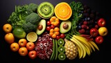 colorful array of fresh fruits and vegetables on table