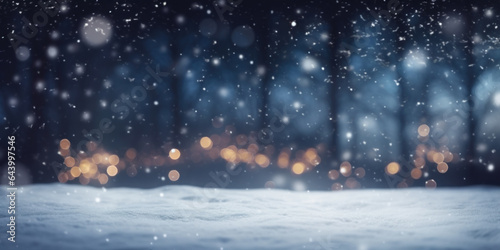 Winter background with snow, bokeh and falling snowflakes © Marc Andreu