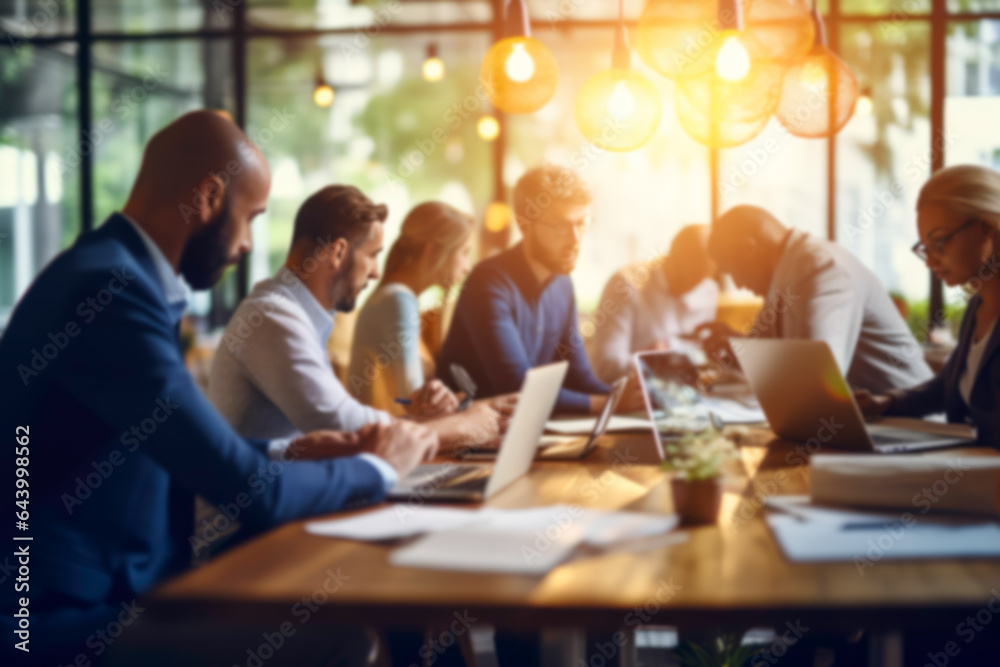 Fototapeta premium group of business professionals come together to work collaboratively, blurred focus, business concept.