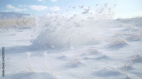Powdery snow drifting across barren ground with wind blowing © Justlight