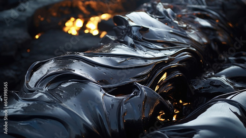 A wispy stream of liquid metal writhing across an obsidian landscape. photo