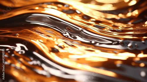 A closeup of a shimmering rivulet of liquid metal streaming down a slightly curved surface.