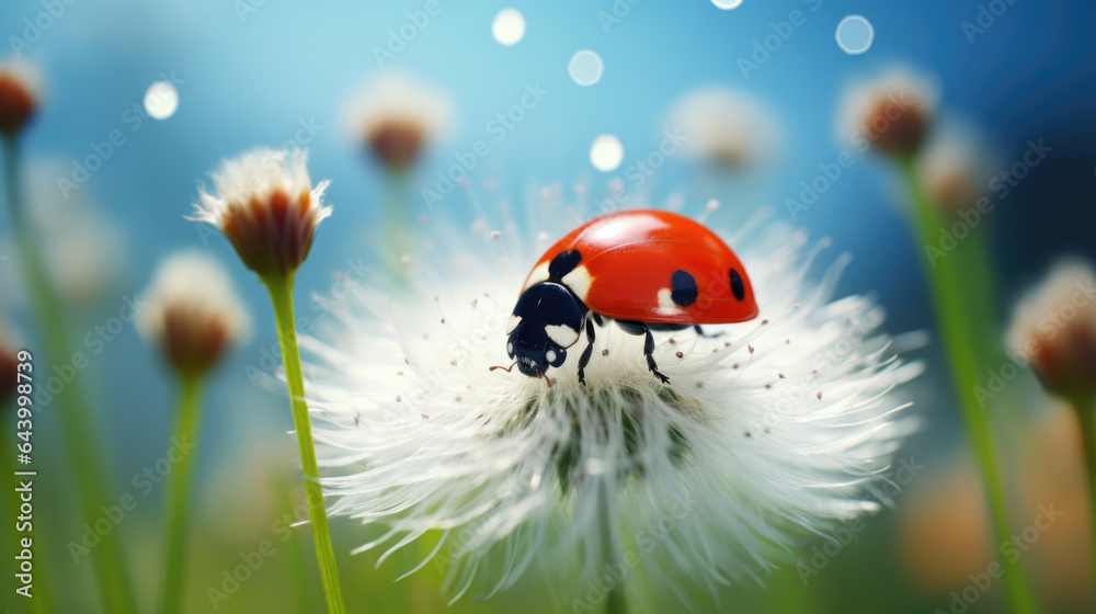 A tiny red ladybug with its delicate wings open on a crisp white petal. A tiny red ladybug with its delicate wings open on a crisp white petal.