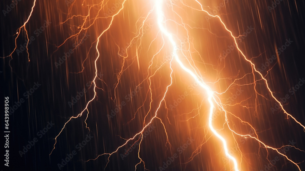 A macro view of a lightning bolt illuminating in a misty rain shower