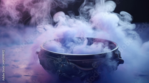 An eerily close view of a churning cauldron of grey, blue, and purple clouds, with lightning flashing across its depths.