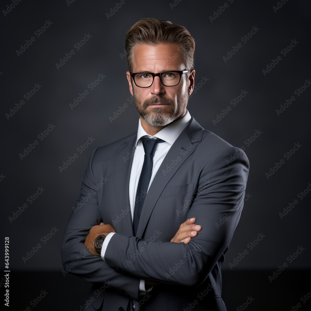 Confident Mature Businessman with Arms Crossed in Studio Portrait
