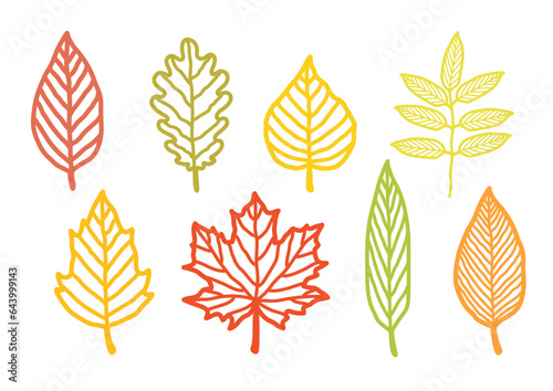 autumn colorful leaves hand drawn silhouettes