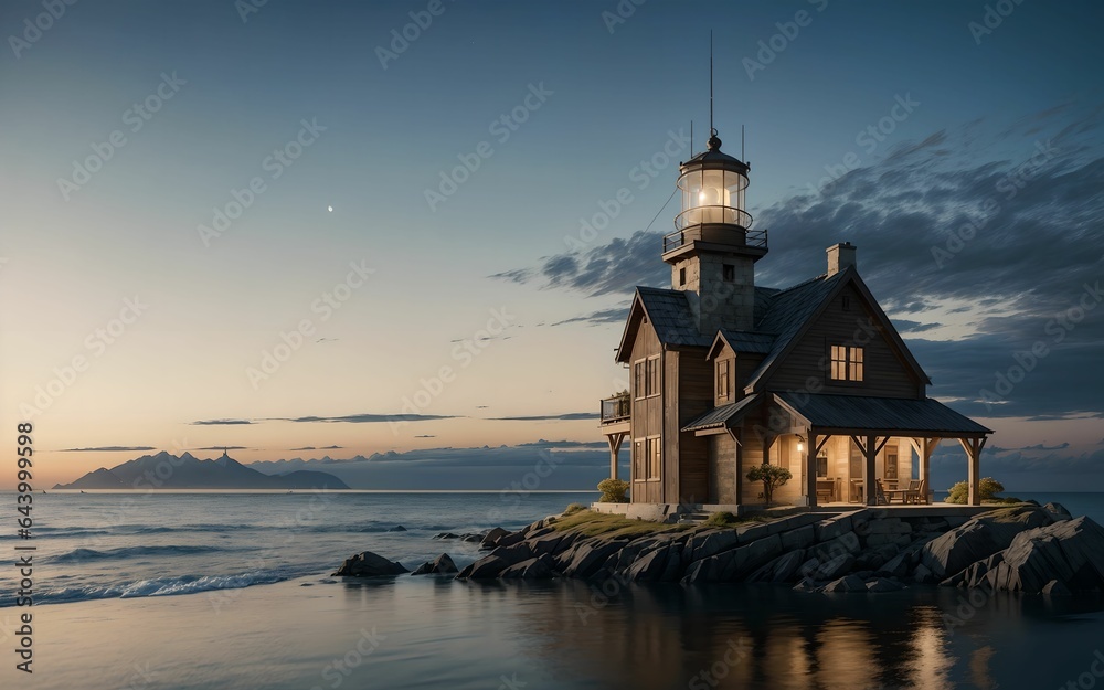 The Concept of Safety and Solitude in a Small Island Lighthouse ai generated