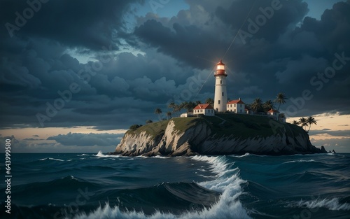 The Concept of Safety and Solitude in a Small Island Lighthouse ai generated
