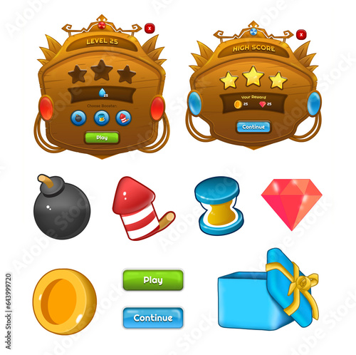 Game icon set. High quality. Mobil game UI - UX design. Button design. (ID: 643999720)