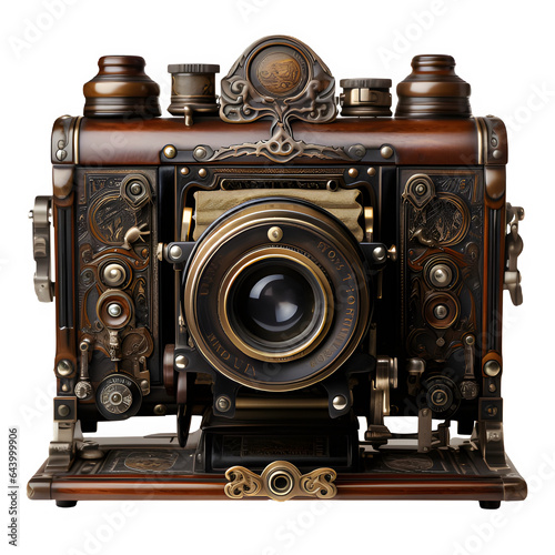 antique camera isolated on transparent background ,vintage old camera png ,generative ai