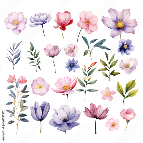 Set of Flower Watercolor Clipart Perfect for Wedding Card Design Element © kin9candra