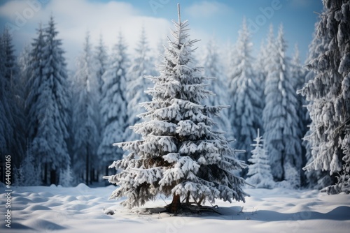  Snowy Outdoor Scene With A Majestic Christmas Tree  Generative AI