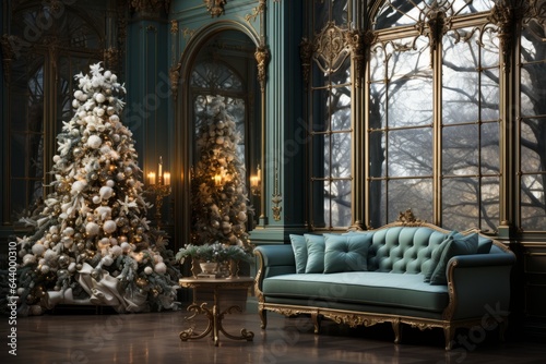Stunning Christmas Tree In An Elegant Living Room  Generative AI 