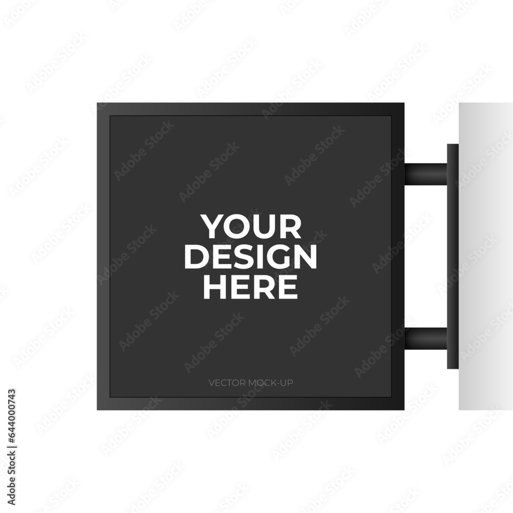 Signboard Black Square Signage Vector Mockup. Template Mounted on the Wall Signboard Black Square Signage Vector Mockup. Template Mounted on the Wall