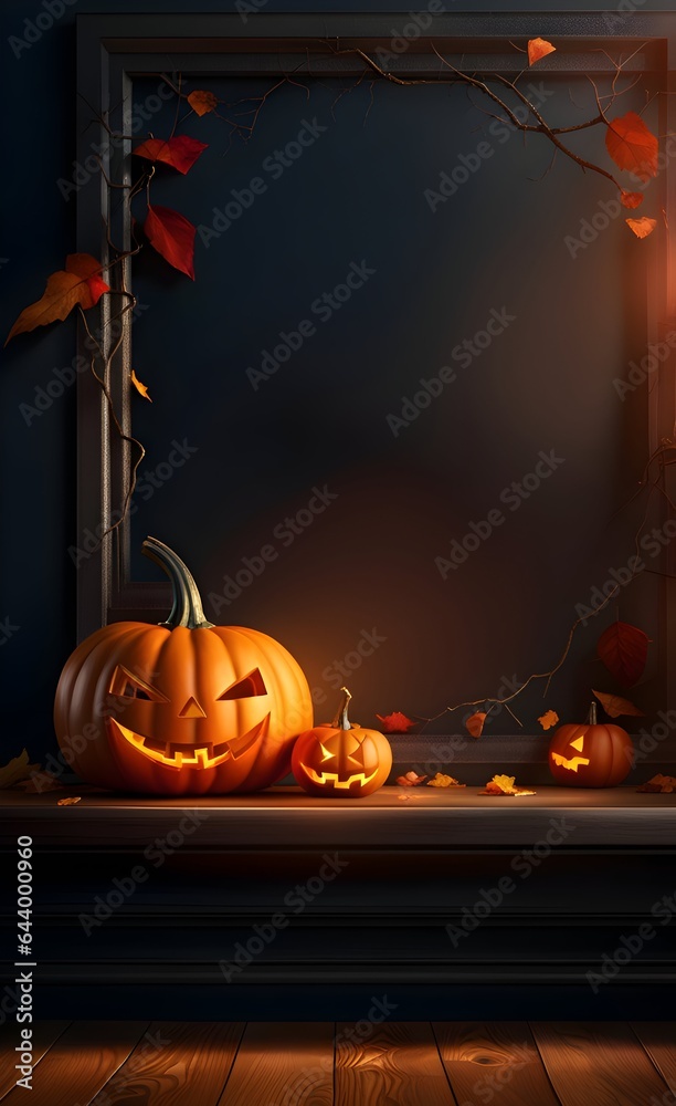 Fototapeta premium Spooky halloween background with pumpkins.
