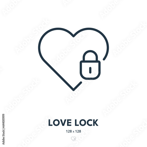 Love Lock Icon. Valentine, Heart, Romantic. Editable Stroke. Simple Vector Icon