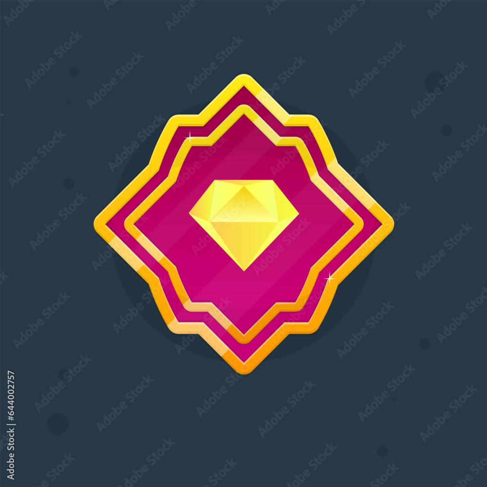 Game UI Nonagon Icon Of Gold Diamond Coin For Casino Or Slot Or Reward Badge Page Winner GUI Glossy Glamour Golden Luxury Dark Pink Red Burgundy  Vector Design