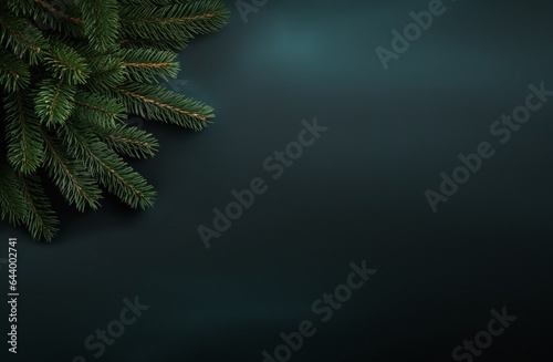Christmas banner. Tree on the green background. Branches of pine tree. (ID: 644002741)