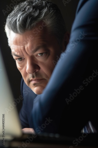 closeup shot of an unrecognisable businessman using a laptop in the office photo