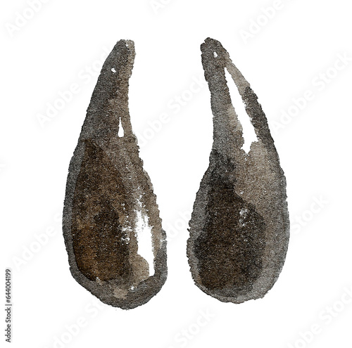 Llama hoof print in brown tone. Hand drawn watercolor illustration on white background for design of cards, fabric prints, posters