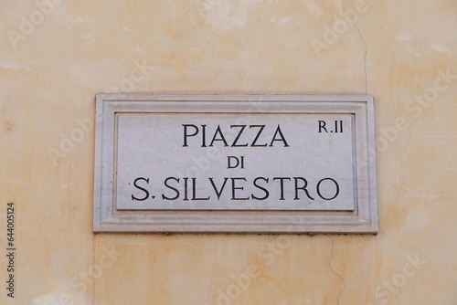 Piazza San Silvestro Square Sign in Rome, Italy © Monica