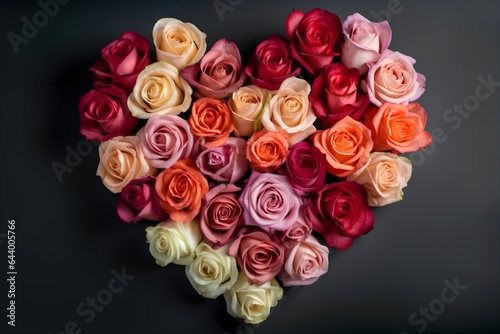 Colorful roses in the shape of heart