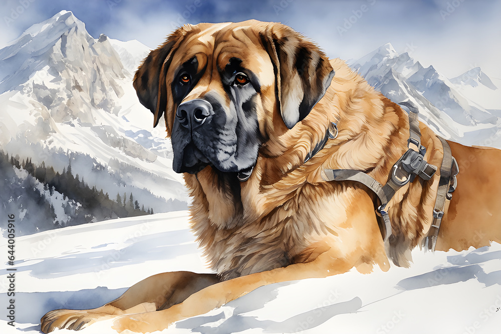 Obraz premium the alpine mastiff watercolor trending