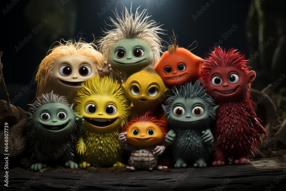 Group Of Tiny Monsters Holding Hands, Generative AI Group Of Tiny Monsters Holding Hands, Generative AI