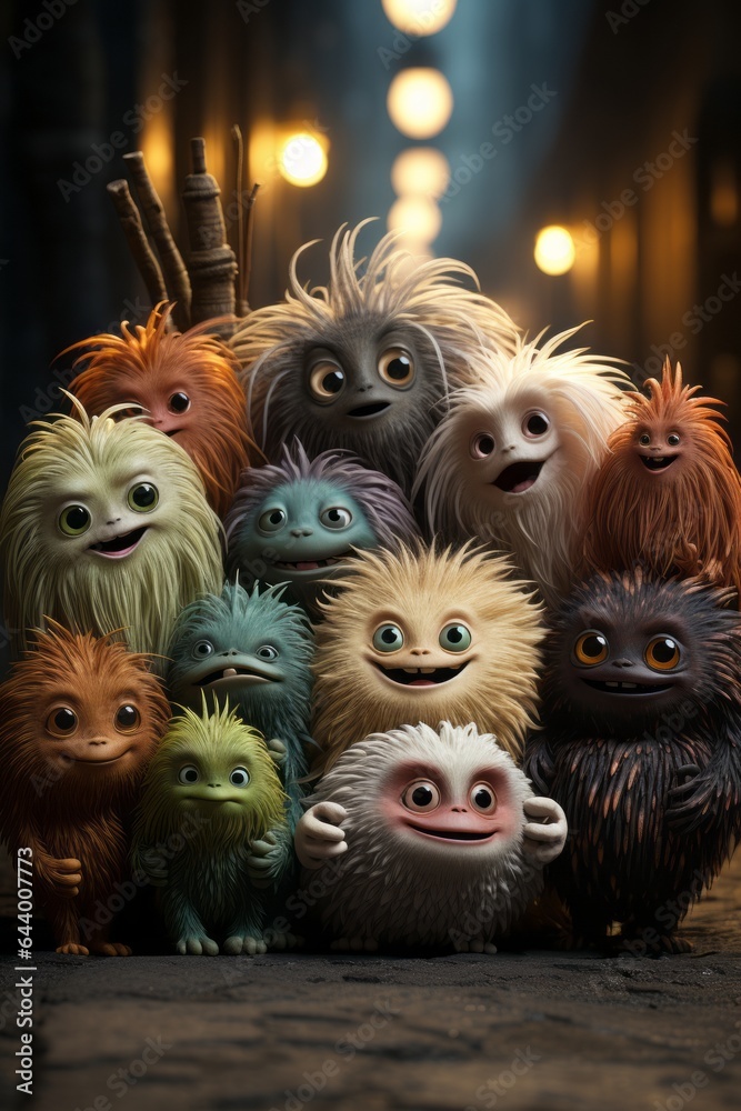 Group Of Tiny Monsters Holding Hands, Generative AI Group Of Tiny Monsters Holding Hands, Generative AI