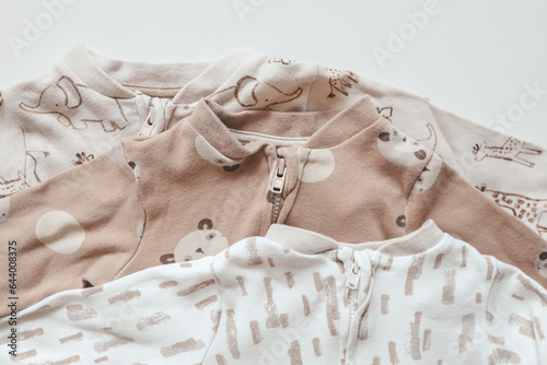 Set of baby bodysuits for a newborn on a white background