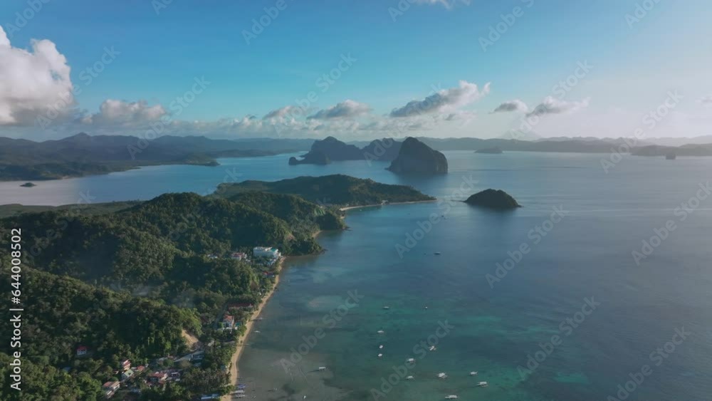 El Nido Bay In The Sunset Light, Palawan, Aerial View El Nido Bay In The Sunset Light, Palawan, Aerial View