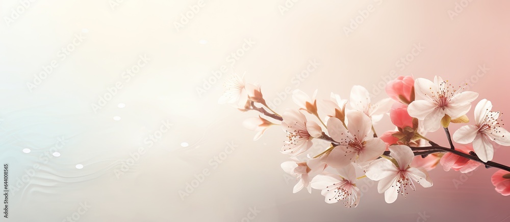 Close up of a sunlit spring bloom isolated pastel background Copy space
