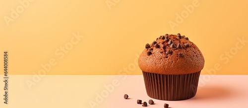 Isolated chocolate corn muffin on a isolated pastel background Copy space photo