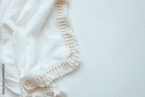 Baby muslin blanket top view isolated on white background