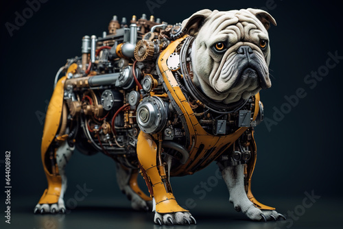 Image of bulldog robot are made of electronic machinery. Pet. Animals. Illustration  Generative AI.