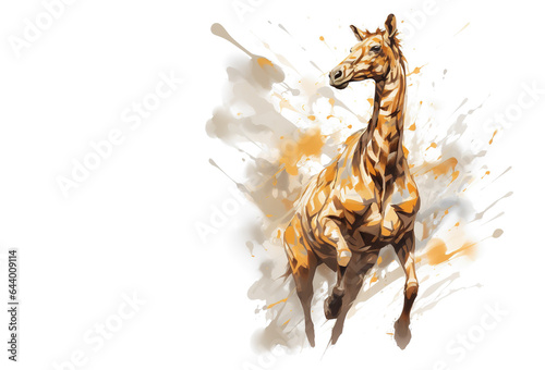 Image of painting giraffe on white background. Wildlife Animals. Illustration, Generative AI.