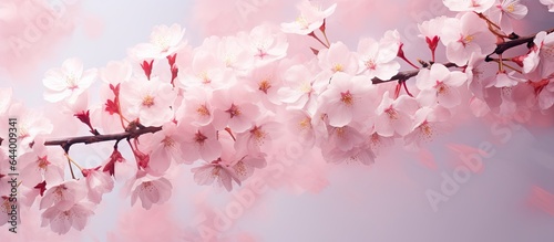 Gorgeous sakura bloom during spring isolated pastel background Copy space