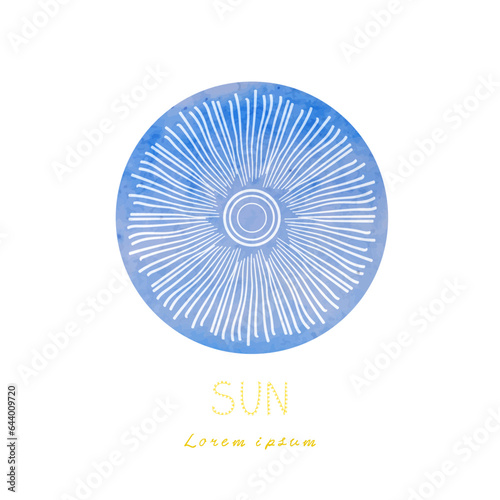  sun watercolor logo in blue color 