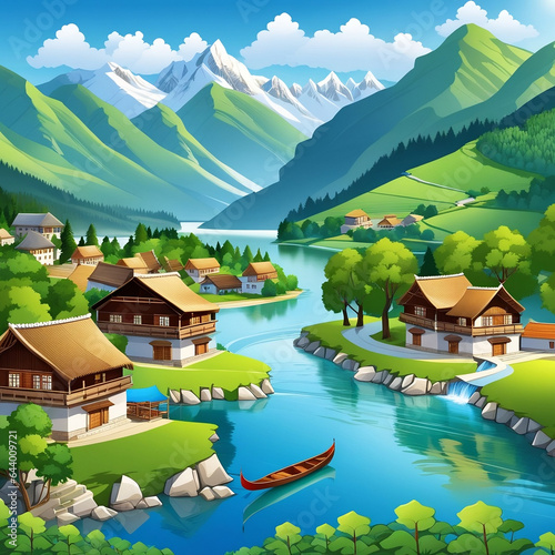 Natural village illustration